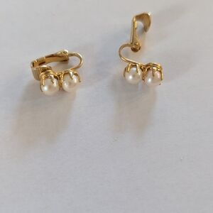 Elegant Gold and Pearl Clip-On Earrings